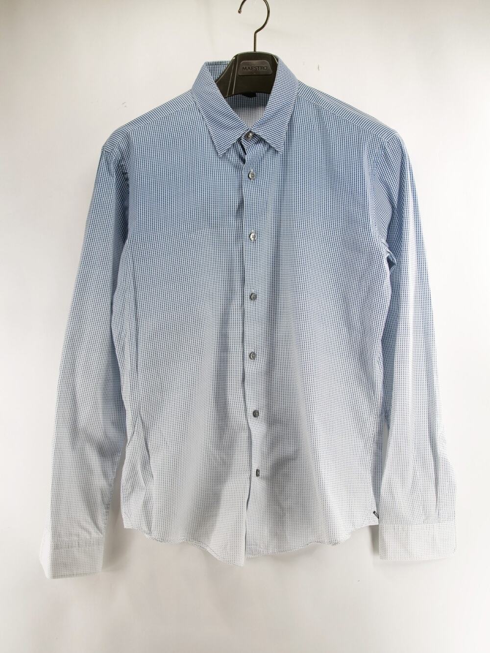 BOSS Hugo Boss Men's Med Blue White Ombre Check Button Up Shirt Slim Fit Italian